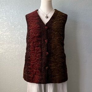 Vintage Quilted Floral Tapestry Vest Boho Cottagecore Jacket XXL